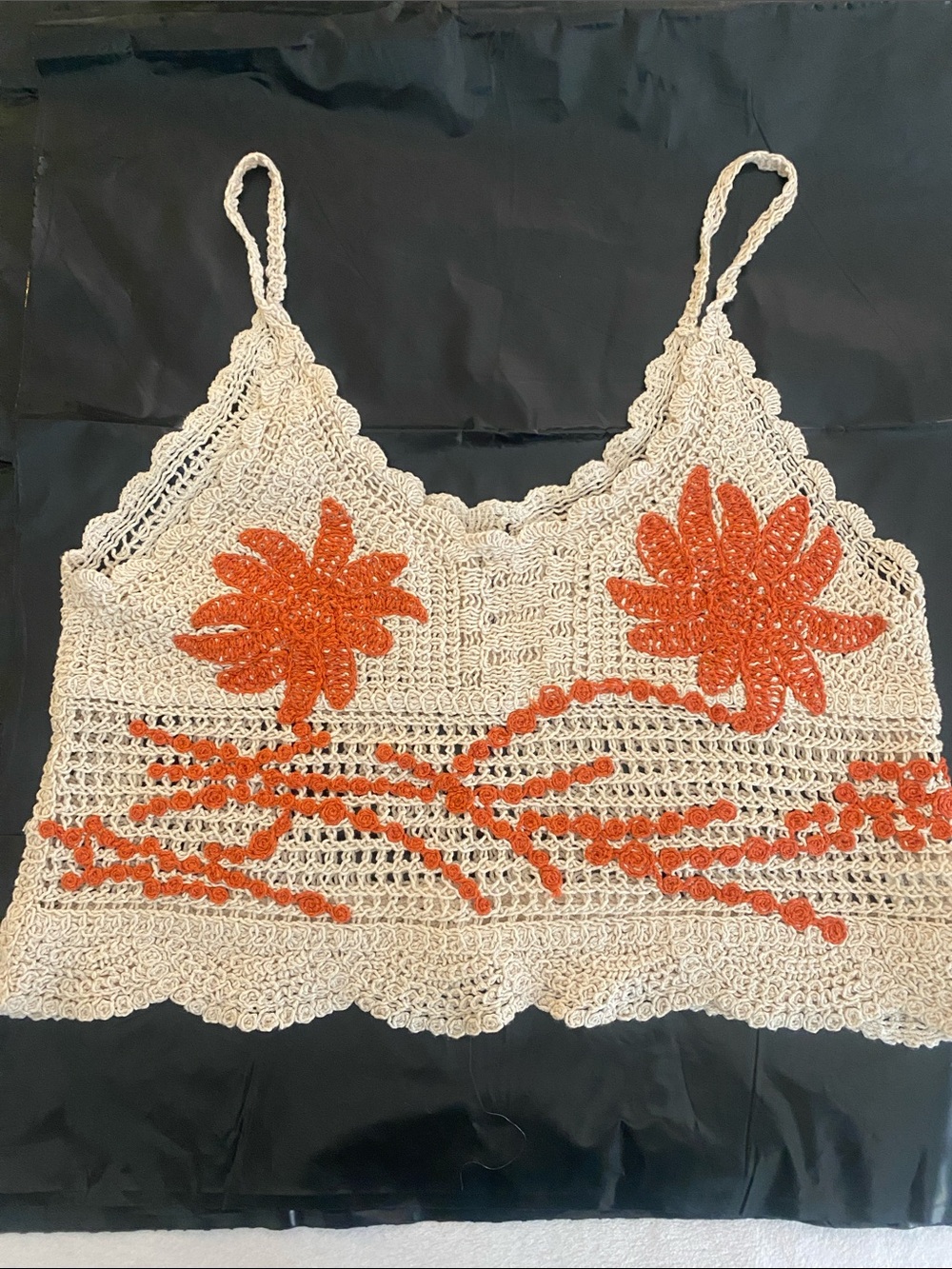 Timing Cream Crochet Cami with Orange Floral Applique